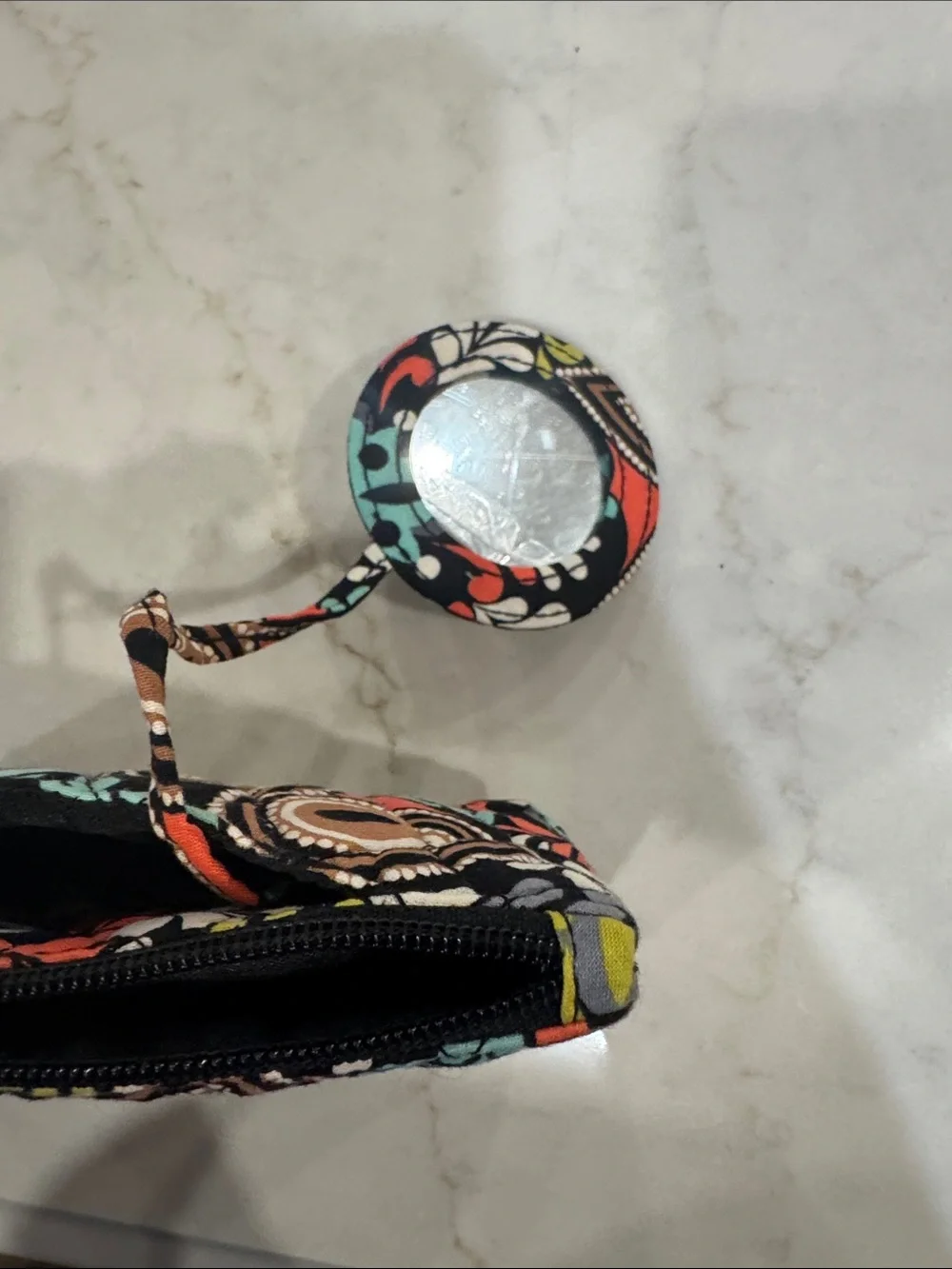 Vera Bradley Black Floral Paisley Cosmetic Pouch with Turquoise & Coral Accents